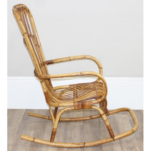 137 - In the manner of Franco Albini, a retro bamboo rocking chair, approx 56cm wide x 116cm tall