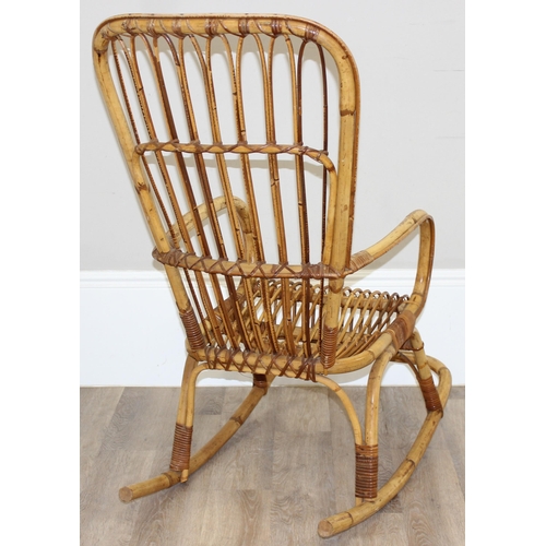 137 - In the manner of Franco Albini, a retro bamboo rocking chair, approx 56cm wide x 116cm tall