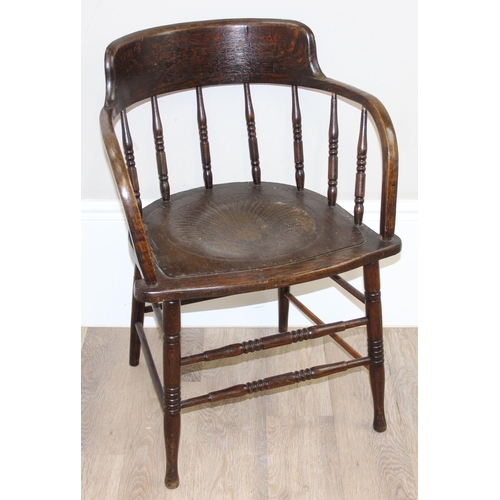 43 - A vintage polished oak Captain's chair with Thonet style seat, approx 56cm wide x 80cm tall