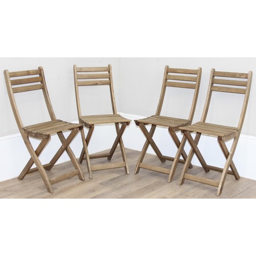 81 - A set of 4 folding wooden slatted chairs, each approx 88cm tall