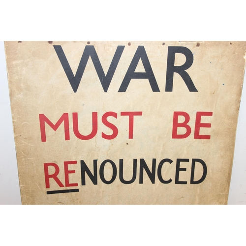 1357 - WW2 period Peace Pledge Union anti-war poster 'War Must Be Renounced As Well As Denounced' by Staffo... 