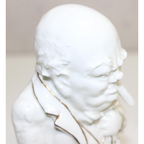 1427 - White glazed porcelain caricature figurine of Sir Winston Churchill, with gilt highlights, marked 'L... 