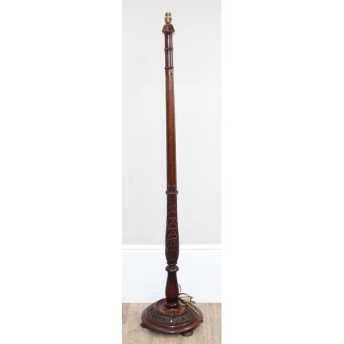 247 - A vintage mahogany standard lamp with reeded column over acanthus carving, approx 160cm tall