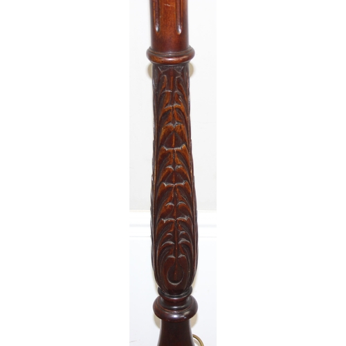 247 - A vintage mahogany standard lamp with reeded column over acanthus carving, approx 160cm tall