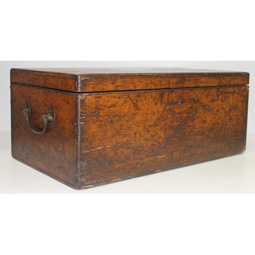 294 - An antique oak silver chest with brass handles and plaque, label to interior for Elkington & Co of L... 