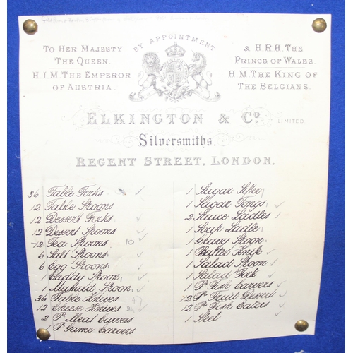 294 - An antique oak silver chest with brass handles and plaque, label to interior for Elkington & Co of L... 