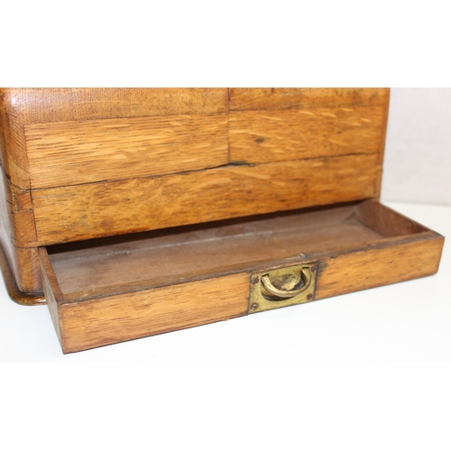 277 - Vintage desktop wooden stationery box with single drawer, and a letter rack, largest approx 29cm x 1... 