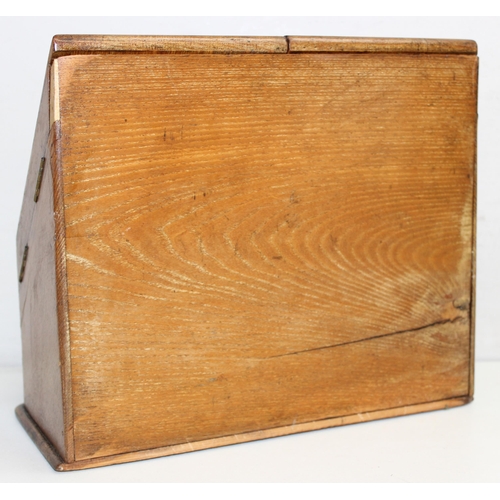 277 - Vintage desktop wooden stationery box with single drawer, and a letter rack, largest approx 29cm x 1... 