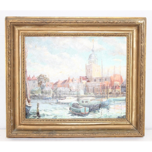 378 - Madge Martin, oil on board entitled Portsmouth Old Town, dated 1950, presented in gilt frame and a f... 