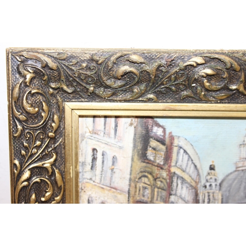 378 - Madge Martin, oil on board entitled Portsmouth Old Town, dated 1950, presented in gilt frame and a f... 