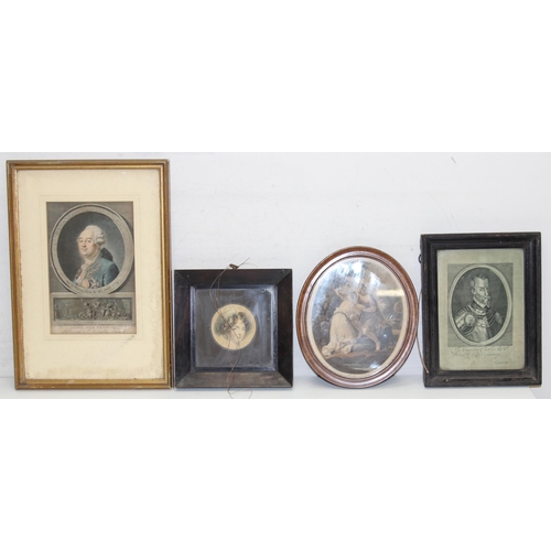 379 - Mix of assorted antique prints to incl portraits, largest approx 37cm x 26cm (4)