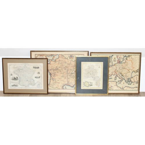 381 - Antique hand coloured map of Oxfordshire by T. Kitchin, and 3 repro maps of Europe and 2 of France, ... 