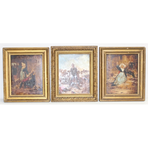 382 - 3 antique over-painted prints with a French military theme, depicting battle scenes/wounded soldiers... 