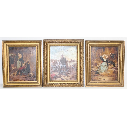 382 - 3 antique over-painted prints with a French military theme, depicting battle scenes/wounded soldiers... 