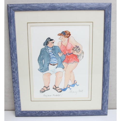 383 - 3 ink and watercolour paintings of couples by Mary Hall, to incl 'Bonjour Matelot' and 'Foreign Affa... 