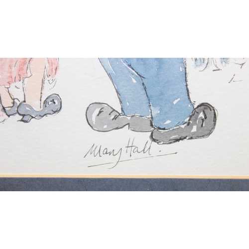 383 - 3 ink and watercolour paintings of couples by Mary Hall, to incl 'Bonjour Matelot' and 'Foreign Affa... 