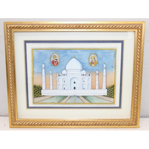 384 - 2 Mughal hand painted watercolours on marble to incl The Taj Mahal, Ganesh, and Rajasthani painting ... 