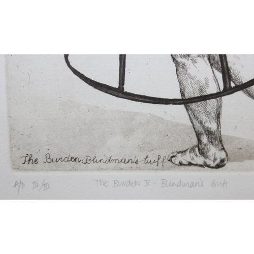 386 - Judy Woodborne (South Africa, 1966 - ): 2 framed prints titled 'The Burden: Blindman's Buff' and 'Th... 