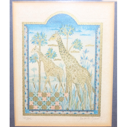 391 - 2 limited edition prints of giraffes and zebras, both 110/375, signed in pencil 'Isabelle Brent', an... 