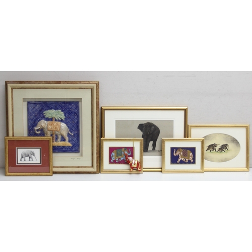 392 - Qty of elephant themed pictures and prints, largest approx 36cm x 36cm (6)