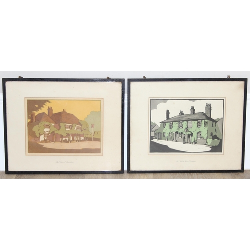 399 - 2 vintage prints, believed to be lino prints of pubs by Charles Tunstall-Small to incl The White Har... 