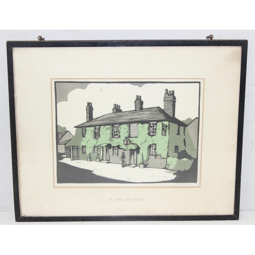 399 - 2 vintage prints, believed to be lino prints of pubs by Charles Tunstall-Small to incl The White Har... 