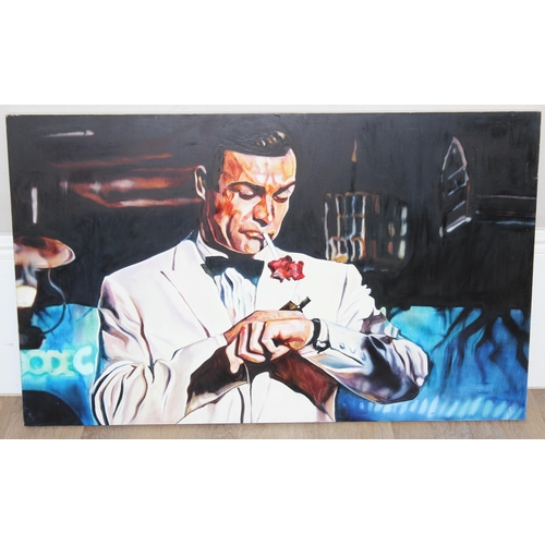 400 - An original oil or acrylic on board depicting Sean Connery as James Bond in white tuxedo, seemingly ... 