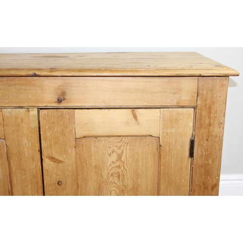 2 - An antique pine 3 door sideboard with brass latches, approx 173cm wide x 51cm deep x 97cm tall