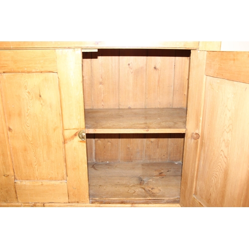 2 - An antique pine 3 door sideboard with brass latches, approx 173cm wide x 51cm deep x 97cm tall