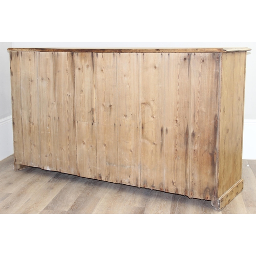 2 - An antique pine 3 door sideboard with brass latches, approx 173cm wide x 51cm deep x 97cm tall