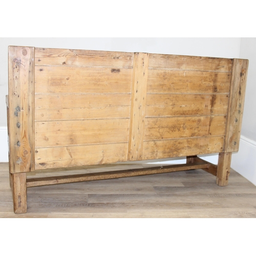 4 - An antique rustic pine high backed bench or settle, approx 175cm wide x 70cm deep x 105cm tall