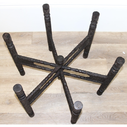 163 - A vintage brass topped folding Benares tray topped table, approx 75cm in diameter x 54cm tall