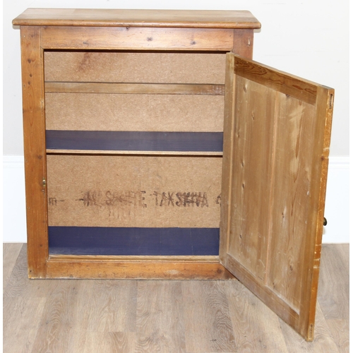 142 - A vintage stripped pine cupboard with interior shelf, approx 80cm wide x 32cm deep x 91cm tall