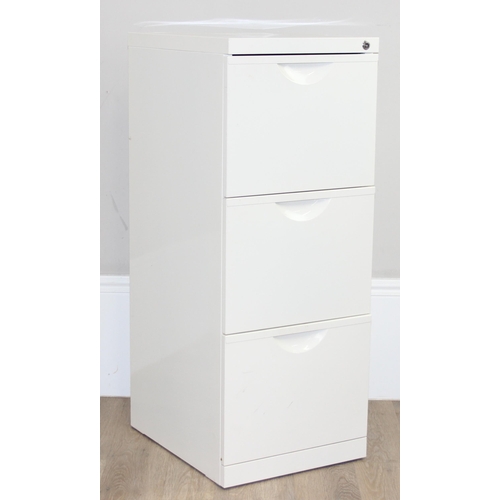 83 - A white painted metal 3 drawer filing cabinet, approx 41cm wide x 50cm deep x 105cm tall