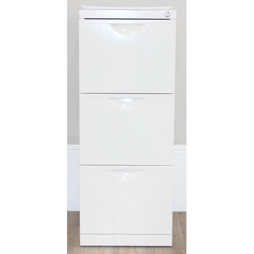 83 - A white painted metal 3 drawer filing cabinet, approx 41cm wide x 50cm deep x 105cm tall