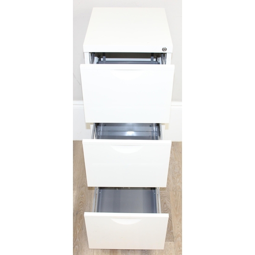 83 - A white painted metal 3 drawer filing cabinet, approx 41cm wide x 50cm deep x 105cm tall