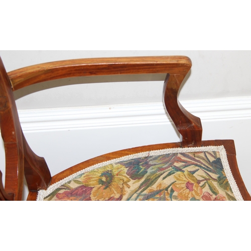 112 - An antique shield backed bedroom chair with inlaid details, approx 50cm wide x 80cm tall