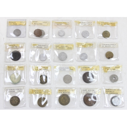 1212 - A qty of assorted named mixed antique and later world coins in sleeves and box, with an associated a... 