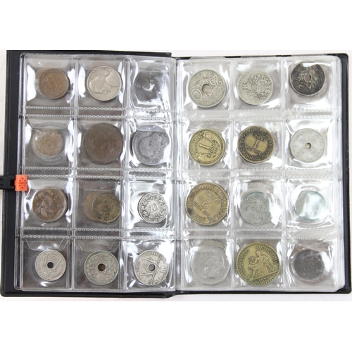 1212 - A qty of assorted named mixed antique and later world coins in sleeves and box, with an associated a... 