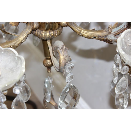 248 - A large and heavy vintage crystal and gilt metal 3 branch chandelier, each branch splitting into 3 t... 