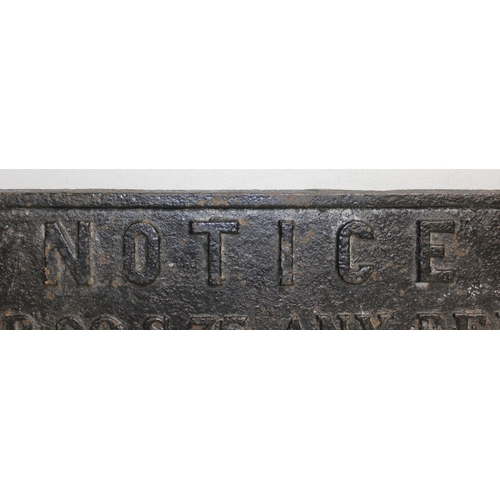 402 - Antique cast iron railway gate notice sign, dated 1875, approx 79cm x 25cm