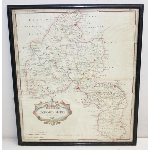 406 - Antique Robert Morden hand coloured map of Oxfordshire, purported to be c.1722, approx 45cm x 39cm