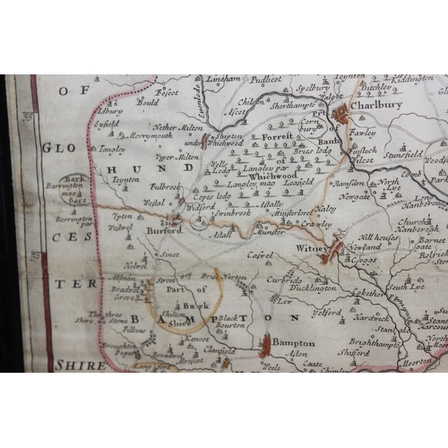 406 - Antique Robert Morden hand coloured map of Oxfordshire, purported to be c.1722, approx 45cm x 39cm