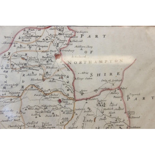 406 - Antique Robert Morden hand coloured map of Oxfordshire, purported to be c.1722, approx 45cm x 39cm