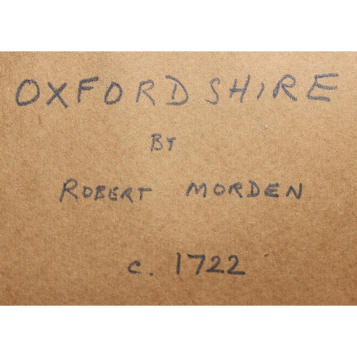 406 - Antique Robert Morden hand coloured map of Oxfordshire, purported to be c.1722, approx 45cm x 39cm