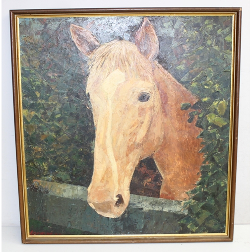 407 - Vintage impasto oil on board of a horse's head, signed bottom right Damion?, approx 65cm x 60cm