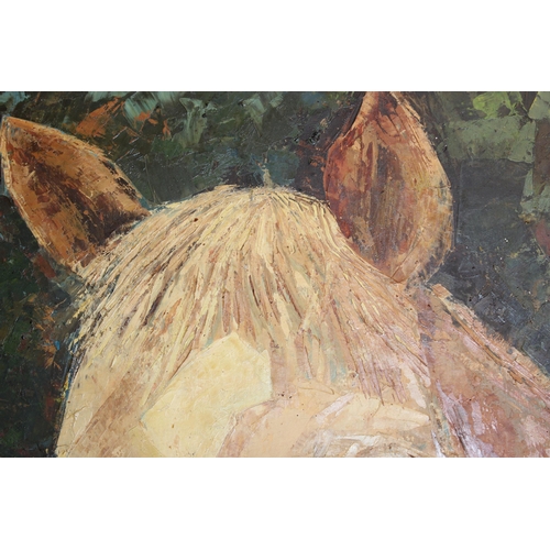 407 - Vintage impasto oil on board of a horse's head, signed bottom right Damion?, approx 65cm x 60cm