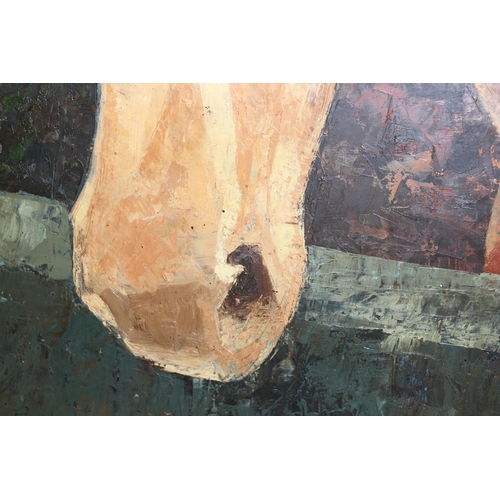 407 - Vintage impasto oil on board of a horse's head, signed bottom right Damion?, approx 65cm x 60cm