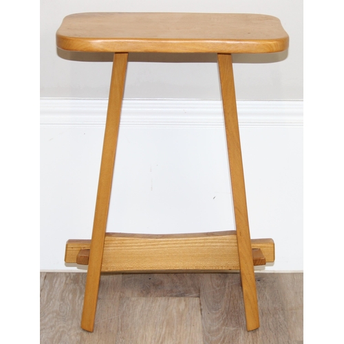 115 - A rustic style light elm stool made by Chris Preston & a further vintage oval topped lightwood stool... 