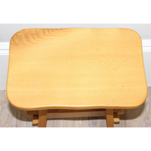 115 - A rustic style light elm stool made by Chris Preston & a further vintage oval topped lightwood stool... 